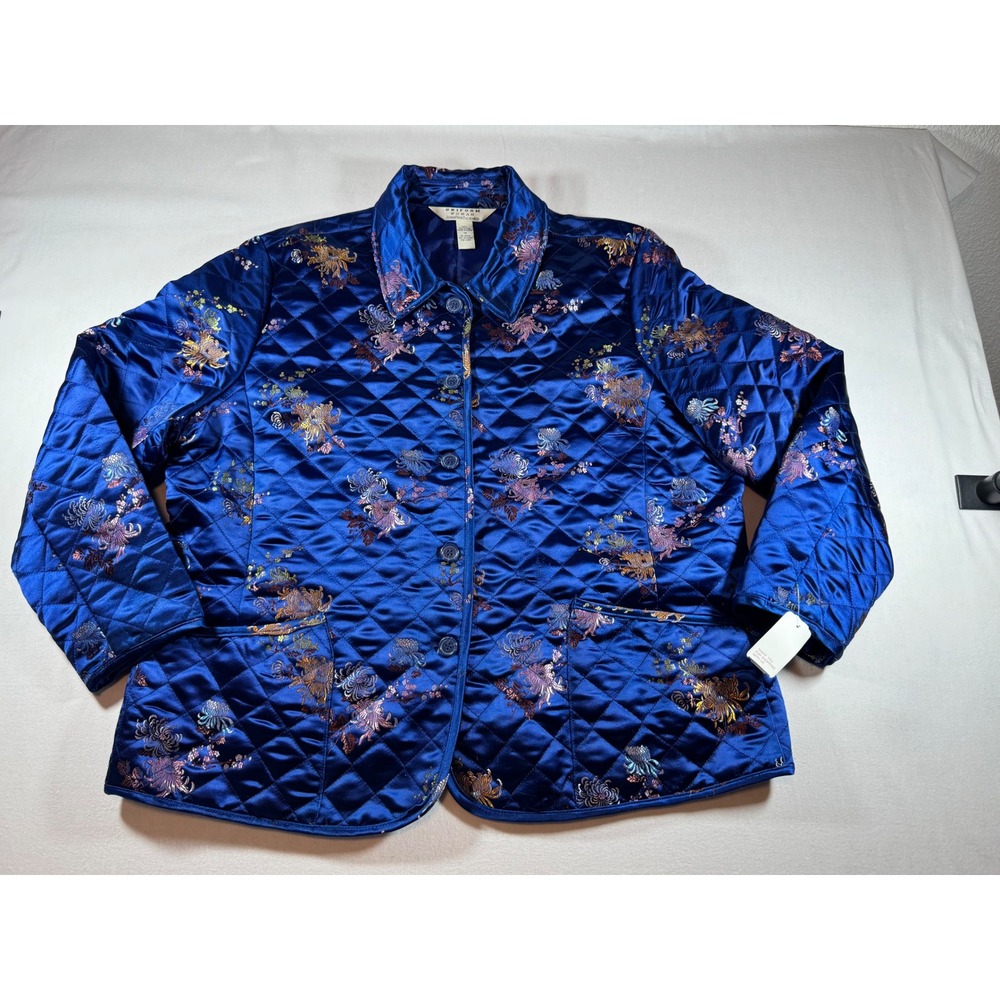 John Paul Richard Uniform Woman Blue Quilted Floral Embroidered Jacket 1X